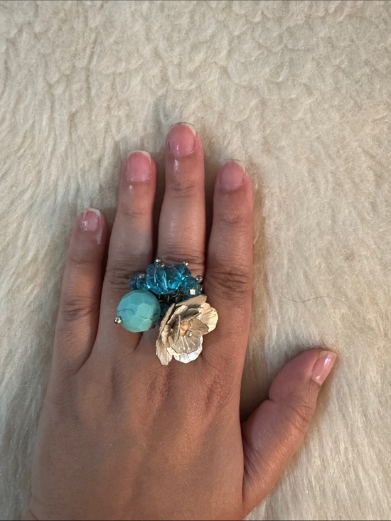 Jewelry - Floral Cluster Statement Ring in Turquoise and Silver